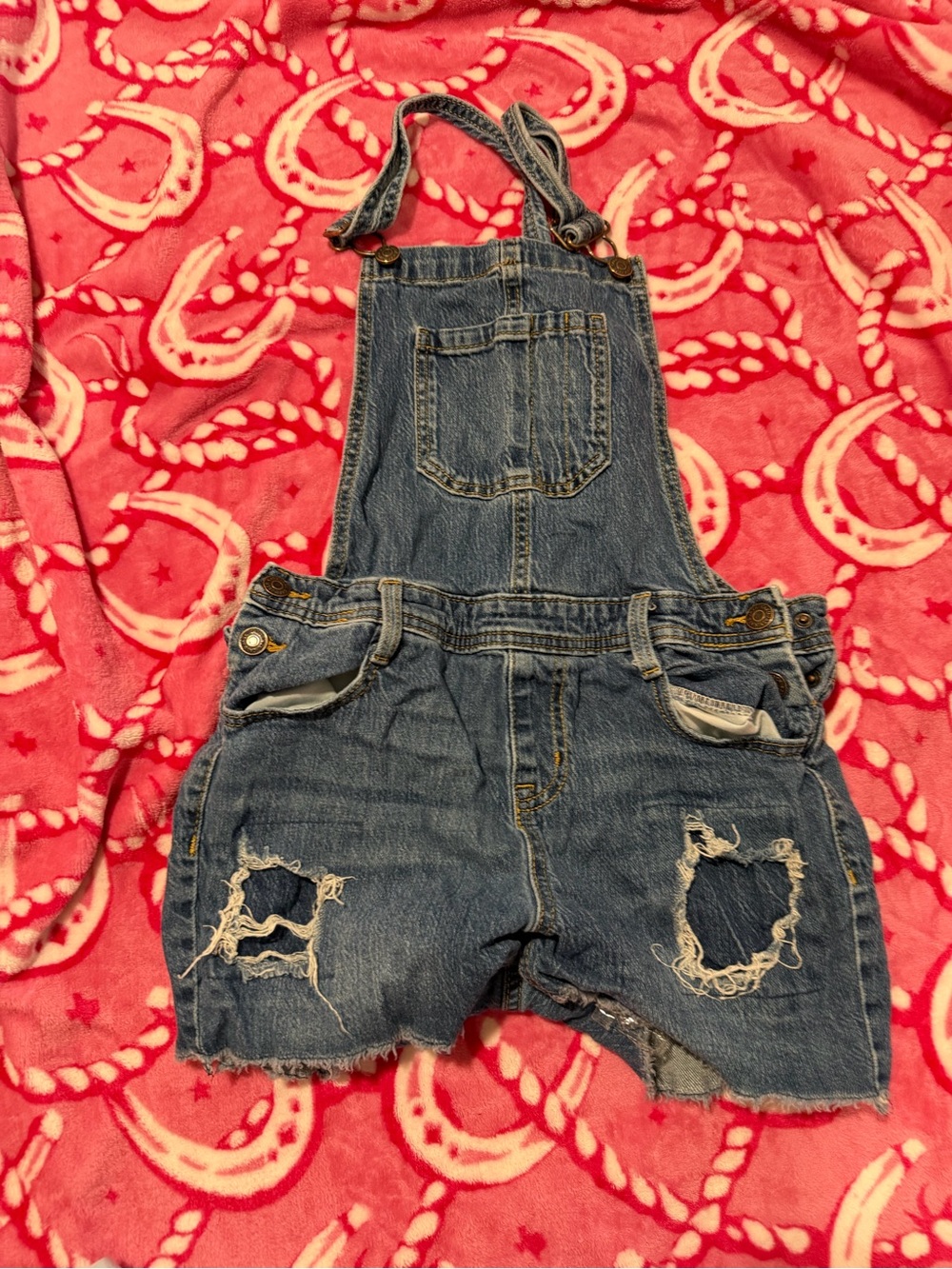 Cat & Jack Distressed Denim Shortall Overalls - Blue